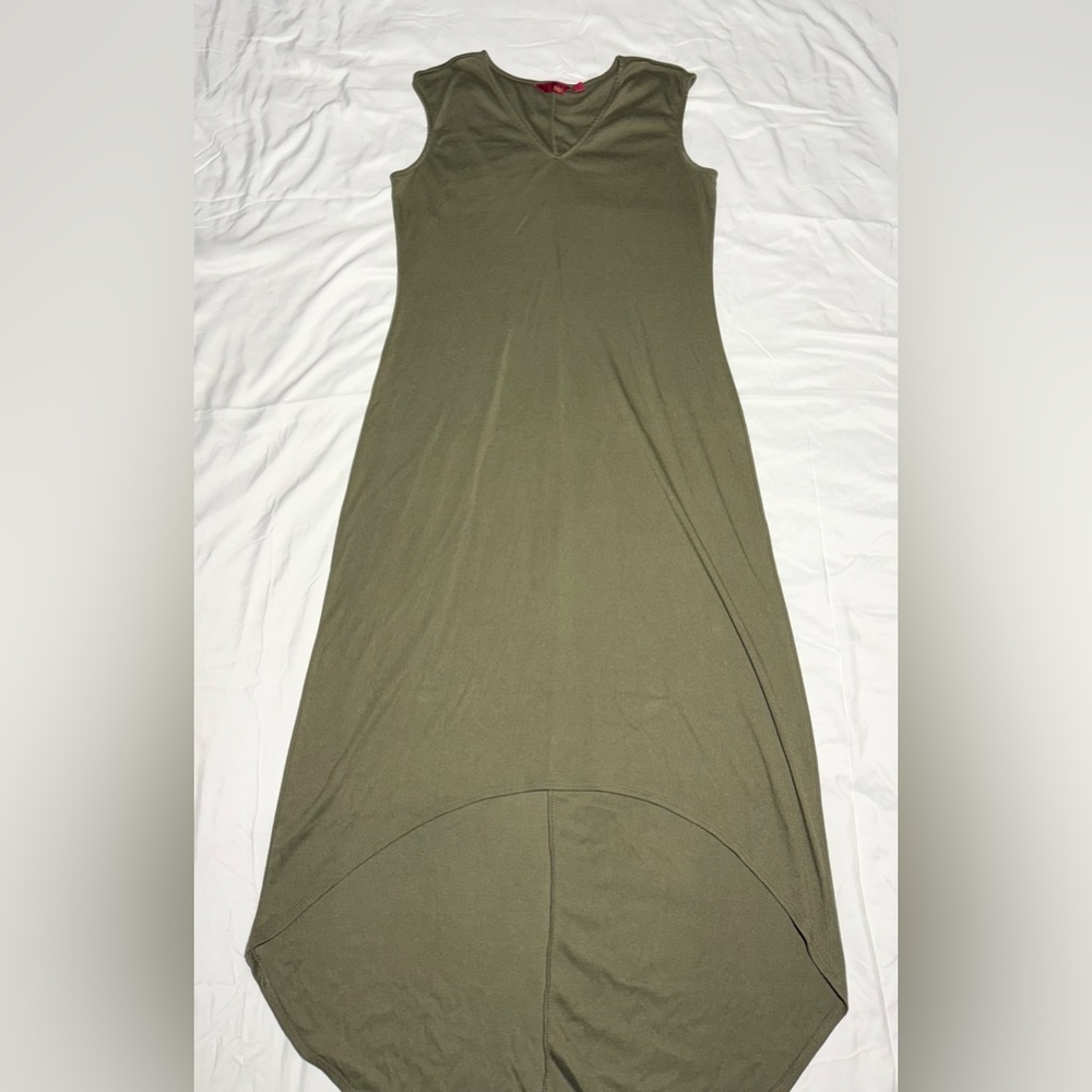 G.I.L.I. Olive Green Sleeveless Asymmetrical V-Neck Dress – Size M - Picture 9 of 12